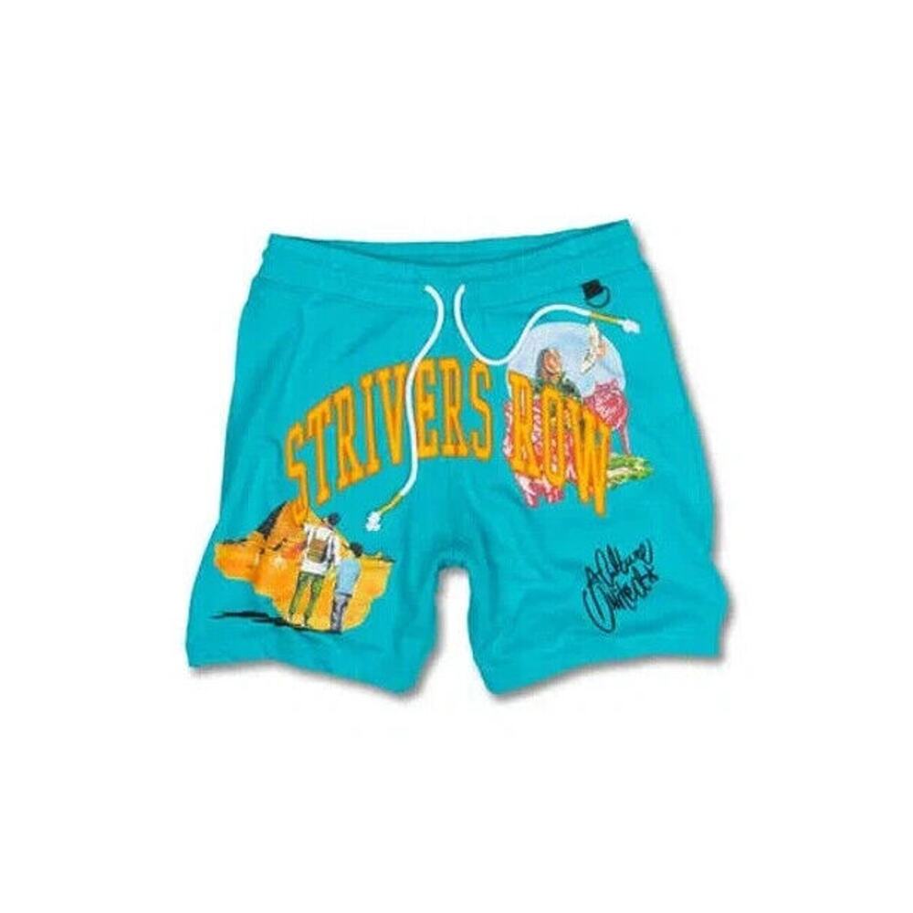 NWT Strivers Row Soul Genetic Shorts 3XL Aqua Graphic Terry Fleece Drawstring